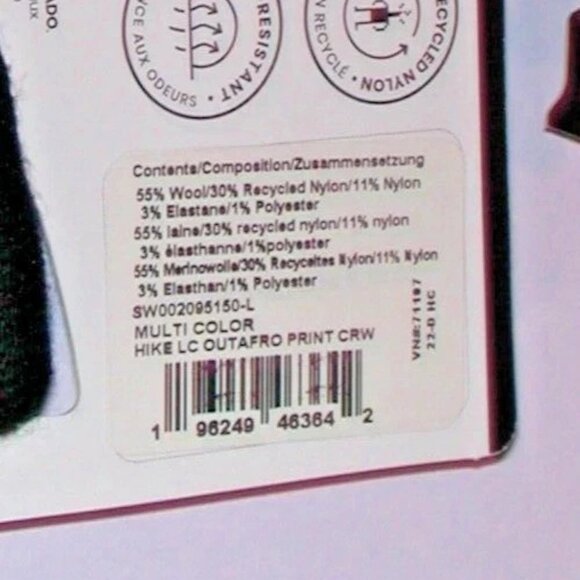 SmartWool Outdoor Afro Hike Print Light Cushion Unisex Crew Socks Mens Large NWT - Picture 7 of 7